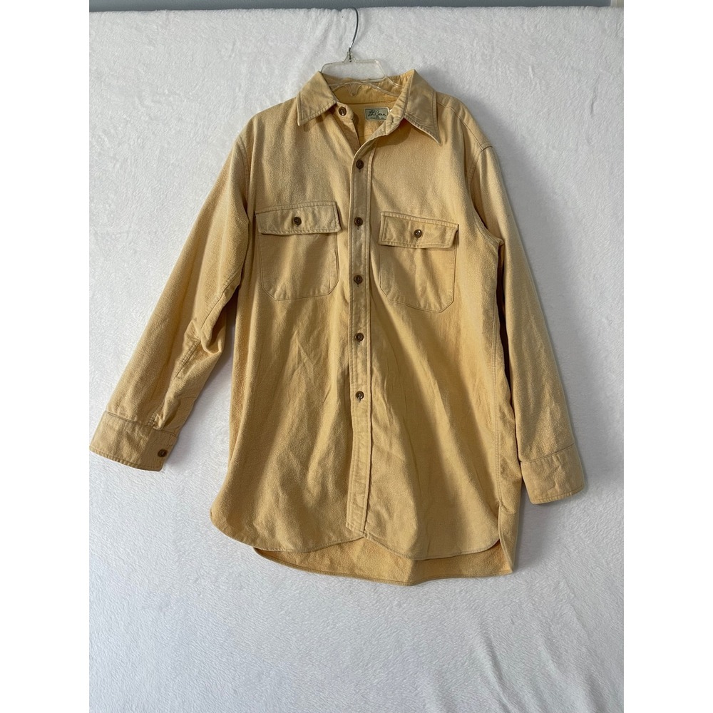 Vintage LL Bean Chamois Cloth Shirt Mens 15.5 Yellow Flannel Long Sleeve